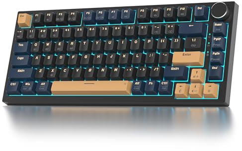 SOLIDEE mechanische Gaming Tastatur 75 Prozent mit Knopf,Bluetooth 5.0/2.4GHz/USB-C,Gasket Mount,hot-swap-fähige mechanische Tastatur mit RGB Hintergrundbeleuchtung,Cream Grey Switch(82 Blue(B))