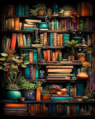 GOUGOUFAFA Bookshelf Paint by Numbers for Adults- Canvas Paint by Numbers for Adults, Painting by Numbers for Gift Home Wall Decor(16 x 20 Inch)