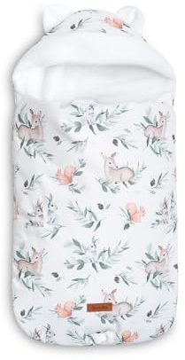 SENSILLO - Fußsack Kinderwagen - Baby Fußsack Winter - für Babywanne, Babyschale, Buggy - für Kinder 0-18 Monaten - mit Reißverschluss, Gurtöffnungen, wasserabweisendem Stoff - Hirsch/Weiß