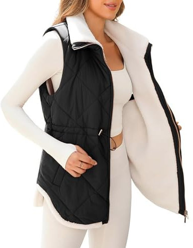Women's Gilets Plus Size Fleece Lined Gilet Ladies Body Warmer Thermal Vests Puffer Padded Coats Zipper Padded Quilted Jacket Sherpa Vest Winter Warm Waistcoat Pockets Cozy Outerwear Winter Clothes