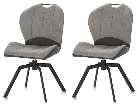 KHG 2er Set Esszimmerstühle drehbar Hellgrau, Webstoff, Drehstuhl, Küchenstuhl, Polsterstuhl, Wohnzimmerstuhl, Design Stuhl Gestell aus Metall