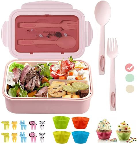 JORTINE Bento Box con scomparti, scatola per il pranzo per adulti/bambini con divisori, a tenuta stagna con posate,contenitore per snack per asilo nido, scuole, escursioni, picnic