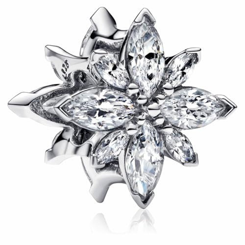MSPOVOF Schneeflocke Charms S925 Sterling Silber Charms Perle für Armbänder und Halsketten für Weihnachten Geburtstag Frauen Schmuck Geschenk