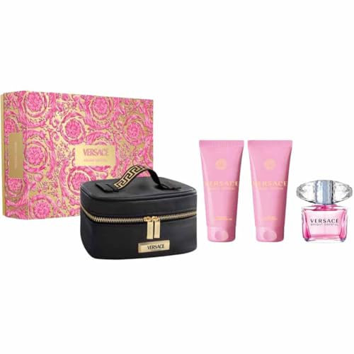 Versace Bright Crystal by Versace for Women, 4-teiliges Geschenkset, 100 ml, Eau de Toilette, 100 ml Duschgel, Beauty-Case