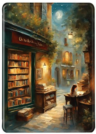 Coque pour Kindle Paperwhite 12e Gén 2024 Housse Flip Silicone Housse Kindle Colorsoft Réveil Auto ou Sommeil PU TPU Case Fille de Librairie dans la Ruelle Motif Signature Edition Etui 7 (Color 1)