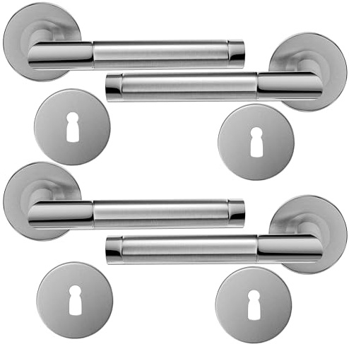 HAIFUAN Lot de 2 poignées de porte à levier en acier inoxydable avec écusson de trou de serrure, ensemble de poignées de serrure de porte, barre de main de porte, bicolore (S02-103K-D-2)