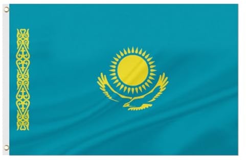 ASUNO Kasachstan Flagge 90×150 CM, Polyester, Kasachische National Banner mit 2 Messingösen, Doppelseitig, Leuchtende Farben, Farbbeständig, für Garten, Rasen, Patio