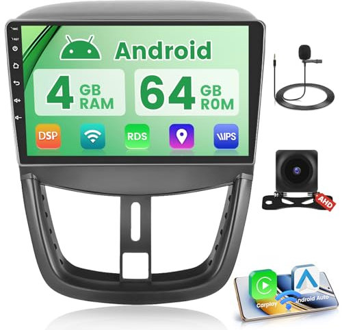 4+64GB Android 13 Autoradio für Peugeot 207 2006-2015 Wireless Carplay Android Auto, 9 Bildschrim Bluetooth Auto Radio Navi Rückfahrkamera WiFi FM RDS Radio SWC