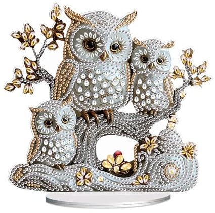 JISHSHAY Diamond Art Desk Ornaments Diamond Painting Desktop Decoration Gem Art Table Top Decorations Gem Painting Table Ornaments Mosaic Kits for Adults Desk Top with Special Shape Owl