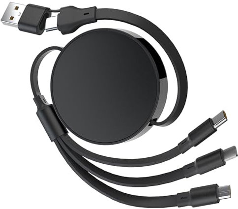 100W Cable Carga Retráctil USB A/C, 6 en 1 USB Carga Rapida, PD 3.0 6A Cargador Multiple para 16 Pro,16 Plus,MaBook,Pad,Galaxy