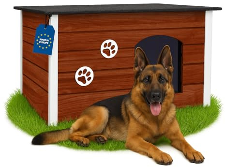 Outentin Hundehütte Outdoor Winterfest - Hundehaus für Große Hund - Isoliert und Wetterfest - Hunde Haus für Draußen mit zum Öffnen Flachdach - Stabile und Moderne Villa - 105 x 71 x 64cm -Nuss