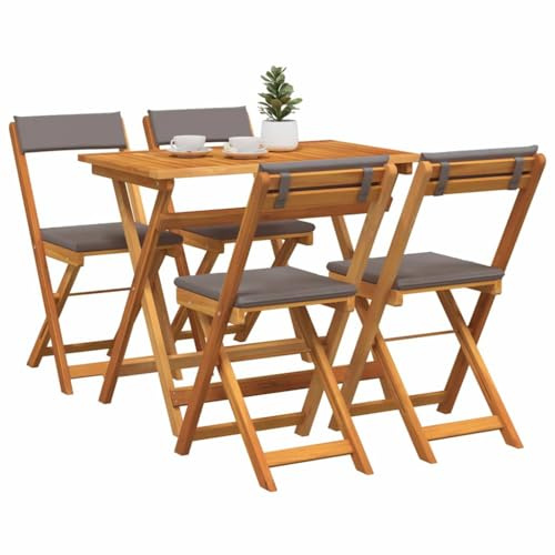 vidaXL Bistrogarnitur 5 pcs Braun Akazie Massivholz, Alfresco Essen, rustikales Bistro Set, klappbare Möbel, Gartentisch, für Versammlungen auf der Terrasse