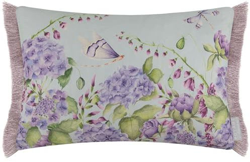 Voyage Maison Seraphina Feather Filled Cushion – Watercolour Floral Insect Cotton Blend Country Bold Florals (Duck Egg - 40x60cm)
