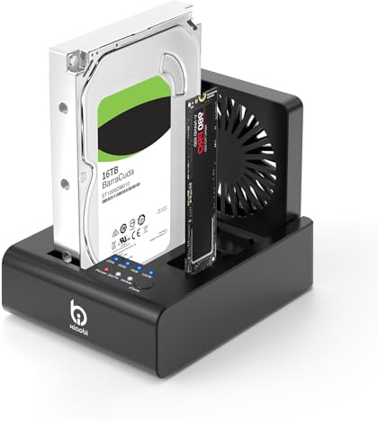 M.2 NVMe e SATA Docking station per HDD da 10 Gbps, clonatore SSD USB 3.2 Gen 2 per SSD M.2 NVMe + SATA 2.5/3,5, clonazione offline, senza attrezzi, ventola di raffreddamento