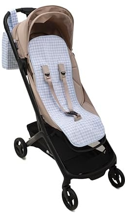 Mi Bollito Universal-Fußmatte für Kinderwagen, im Vichy-Stil, gepolstert und atmungsaktiv, 100 % Baumwolle, kompatibel mit allen Kinderwagen, hergestellt in Spanien, Blau