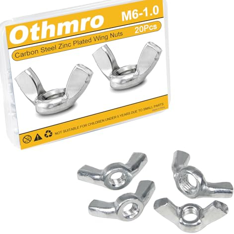 M6 Wing Nuts 20 Pcs M6-1.0mm Metric Steel Wing Nut Twist, M6x1 Carbon Steel Zinc Plated Right Hand Butterfly Wingnuts, Hand Twist Secure Fasteners