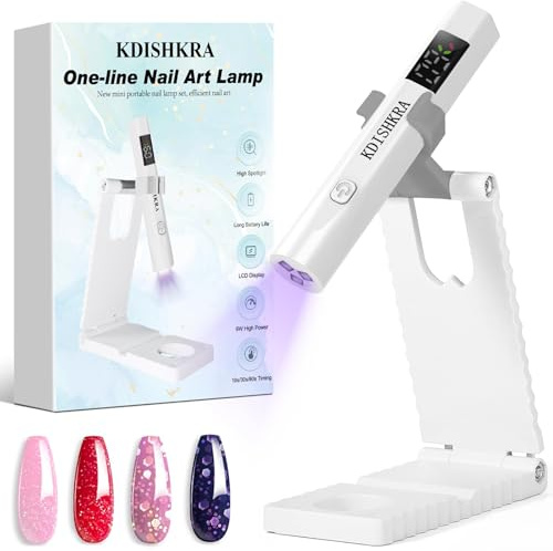 KDISHKRA Mini UV Lampe für Gelnägel, Kleine UV Nagellampe mit 3 Timer-Modi und LCD-Display, Tragbar Wiederaufladbar UV LED Lampe für Nägel mit Ständer, Nageltrockner für Gel Nagellack Weiß