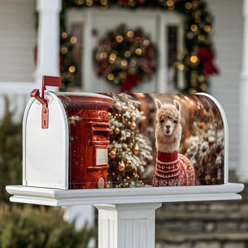 Lama, magnetische Briefkastenabdeckungen, weihnachtlicher Pullover, Weihnachtsbaum, rot, saisonale Briefkastenabdeckung für den Außenbereich, Gartendekoration, 45,7 x 53,3 cm