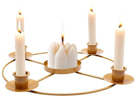 ZHIYUQL® Adventskranz Modern Metall Advent Mit 5 Kerzenhaltern, Gold Adventskerzenhalter Gestell Tisch, Adventsgestecke Adventsgesteck Stumpenkerzen Weihnachten Tischdeko Für Weihnachtsdeko