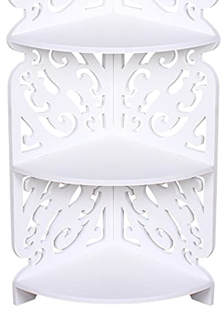 CHFUNE Eckregal Geschnitztes Hohles Design Badregal stehend mit 4 Ebenen Badezimmerregal Weiß Standregal 19 * 19 * 80 cm ffenes Regal Küchenregal