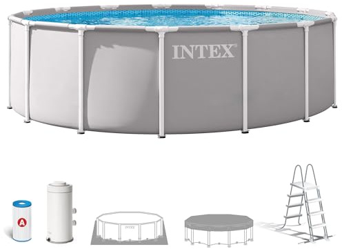 Intex 26726ND 4.57m x 1.22m Prism Frame Premium Pool Set (Includes Filter Pump, Safety Ladder, Ground Cloth, Pool Cover)