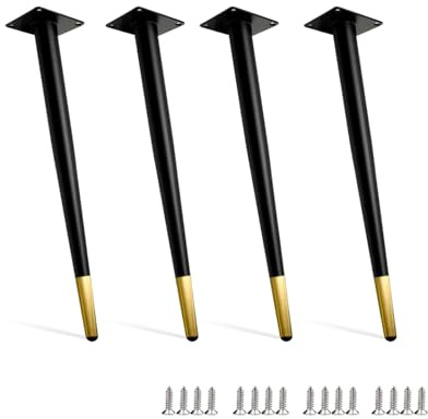 HJYCLFAZU Verstellbare Tischbeine aus Metall, 4er-Set, modernes Schwarz/Gold, Ersatz für Schreibtisch, Stuhl, Schrank, Bett, Sofa, Kommode, Sideboard. Perfekt für DIY-Möbelprojekte.