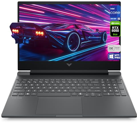 HP Victus 15 Gaming Laptop, Intel Core i5-13420H, 16 GB DDR5 RAM, 512 GB PCIe SSD, 15,6 FHD (1920x1080) IPS 144Hz Display, Nvidia Geforce RTX 5050, Deutsches Tastatur, Windows 11 Pro, Mica Silver