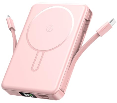 PDBEST Magsaf Power Bank 10000mAh,Schnelles Magnetische Powerbank | LED-Display Wireless Mini Powerbank mit Type-C/USB-A 22,5W Schnellladung für Air iPhone17/16/15/14Pro/Max Pink