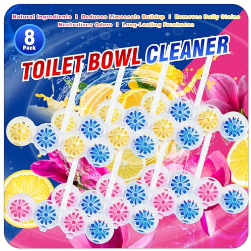 LASENTEUR Toilet Rim Block–Includes 4 Lemon & 4 Magnolia Scented Hangs, 8 | 8 Pack, Long‑Lasting Toilet Freshener, Powerful Cleaning Foam & Odour Control, Easy Hang Toilet Cleaner for Home Bathroom