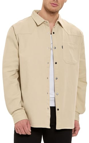 by Spruce Overshirt Langarm Hemdjacke mit Druckknöpfen & Brusttasche Lässiges Shirt für Freizeit Übergang