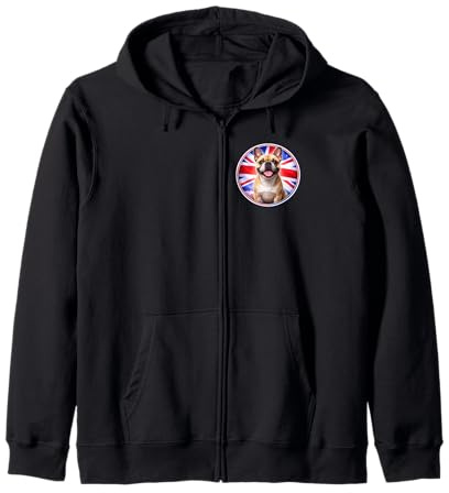 Chien Bouledogue français Mignon Chiot Drapeau Anglais Sweat à Capuche