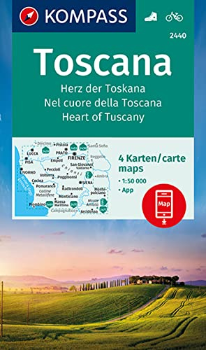 KOMPASS Wanderkarten-Set 2440 Toscana, Herz der Toskana, Nel cuore della Toscana, Heart of Tuscany (4 Karten) 1:50.000: inklusive Karte zur offline Verwendung in der KOMPASS-App. Fahrradfahren.