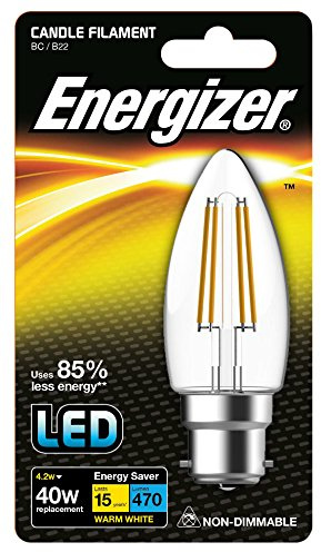 Energizer LED Energy Saving Filament Light Bulb, Candle, B22, 4 W, Warm White