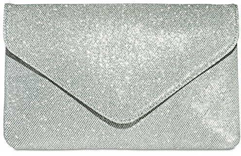 Caspar TA357 große elegante Damen Glitzer Clutch Tasche Abendtasche, Farbe:silber, Größe:One Size