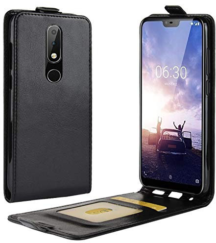 HualuBro Funda Nokia 5.1 Plus, Premium PU Cuero Leather Piel Carcasa Flip Case Cover para Nokia 5.1 Plus/Nokia X5 Smartphone (Negro)