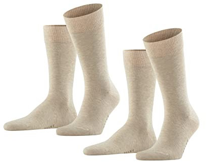 FALKE Happy Double Pack M So cotone tinta unita confezione di 2 paia, Calzini Uomo, Beige Sand Melange 4650, 39-42