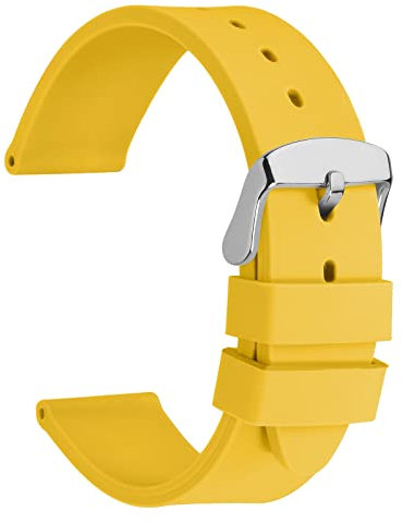 WOCCI 24mm Léger Bracelet de Montre en Silicone pour Homme et Femme, Boucle Argentée (Jaune)