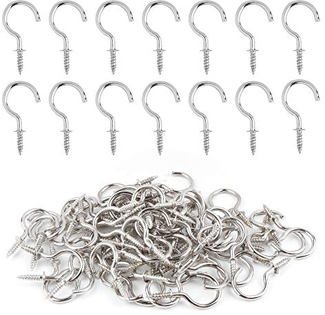 GODLOVEM 40 Pieces Nickel Plated Metal Screw-in Ceiling Hooks Cup Hooks, 1.46 Inch, Silver