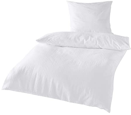 Traumschlaf Seersucker Bettwäsche Set • bügelfreie Sommerbettwäsche einfarbig Uni in tollen Farben mit Reißverschluss 135x200 cm + 80x80 cm Weiss