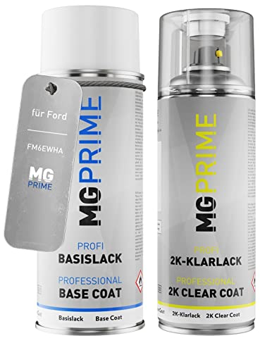 MG PRIME Autolack 2K Spraydosen Set für Ford FM6EWHA / PN4DQ0 Magnetic Metallic/Magnetic-Grau Metallic Basislack 2 Komponenten Klarlack Sprühdose