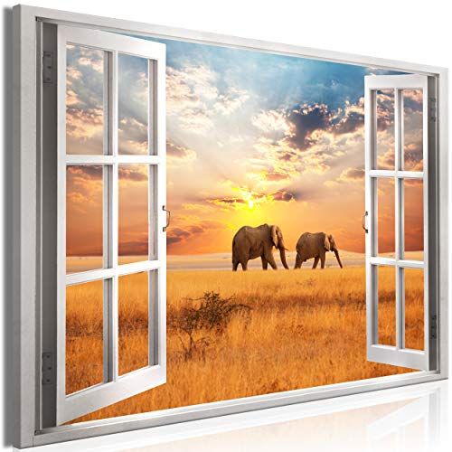 decomonkey Bilder Elefant Tiere 120x80 cm 1 Teilig Leinwandbilder Bild auf Leinwand Vlies Wandbild Kunstdruck Wanddeko Wand Wohnzimmer Wanddekoration Deko Afrika Fensterblick