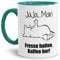 Tasse mit Spruch - Nö-Katze Ja Ja Moin - lustige Tasse für die Arbeit/Bürotasse/freche Tasse mit Katze/Geschenkidee lustig - Innen & Henkel Türkis