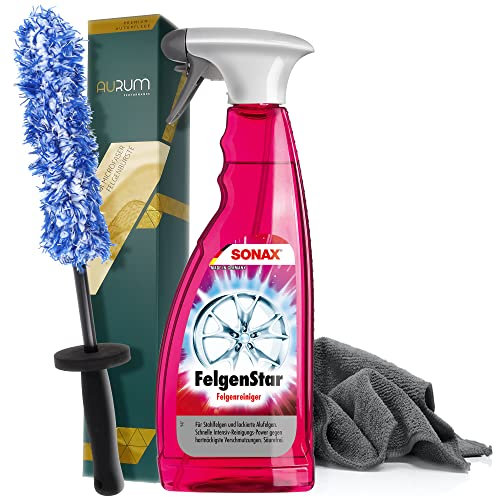 detailmate Felgenreinigungsset: SONAX FelgenStar 750ml + Aurum ultraFlat Microfaser Felgenbürste Mikrofasertuch 320GSM