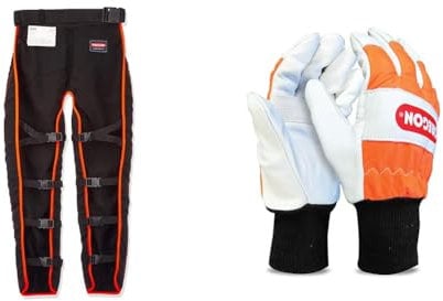 Oregon Universal Type A Chainsaw Safety Leggings, Adjustable Protective Chaps Trousers - Front Protection Only (575780) & Large Chainsaw Protection Gloves