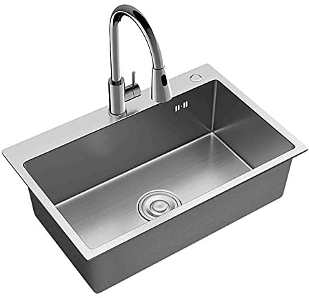 Stainless Steel Sink Inset Square Kitchen Sink Unit Single Bowl Strainer Waste kit Indoor Utility Sinks - 200mm Depth