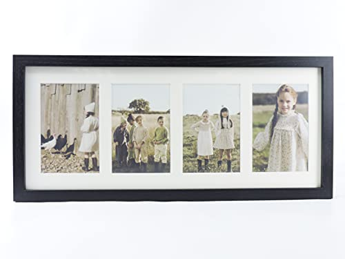 TIME HOME DEVELOPMENT Mehrfach-Bilderrahmen mit Passepartout für Fotocollage, 10 x 15 cm, für Tisch oder Wand, 4 Fotos, Schwarz
