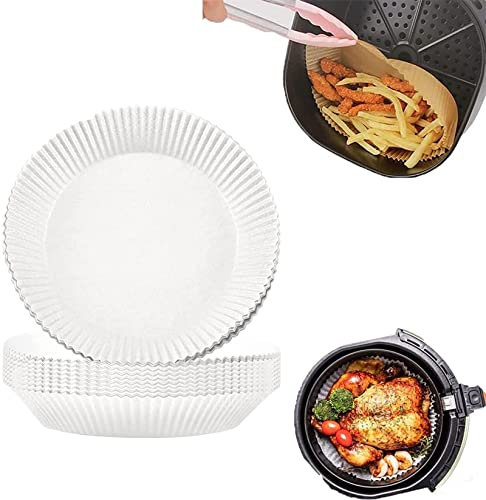 Forro de papel desechable para freidora de aire, papel de cocina, pergamino impermeable de grado alimenticio para hornear asar microondas (blanco-50 piezas)
