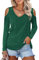 Beluring Off The Shoulder Tshirts for Women Long Sleeve V Neck Tee Shirts Tops Green Size 22 24