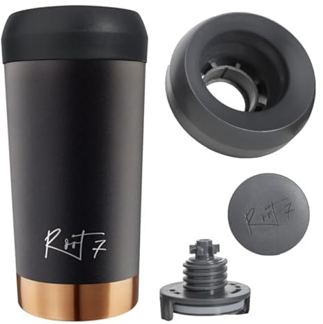 Root7 - Coffee Thermobecher 360ml Auslaufsicher - Isolierbecher Tee Becher, Termokaffeebecher To Go, Keramikbeschichtung, Kaffee Thermo Becher, Coffee Cup - Thermotasse VIP Black