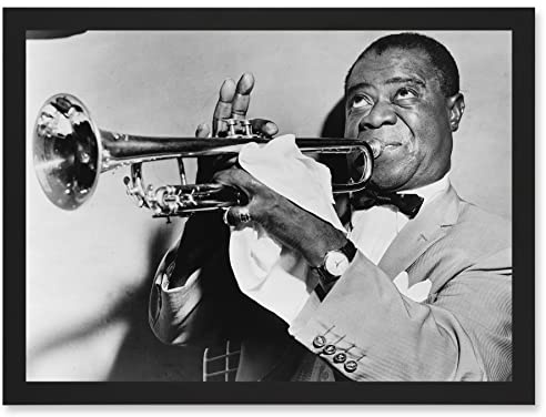 Artery8 Photo Music Jazz Louis Armstrong Playing Trumpet Artwork Framed A3 Wall Art Print